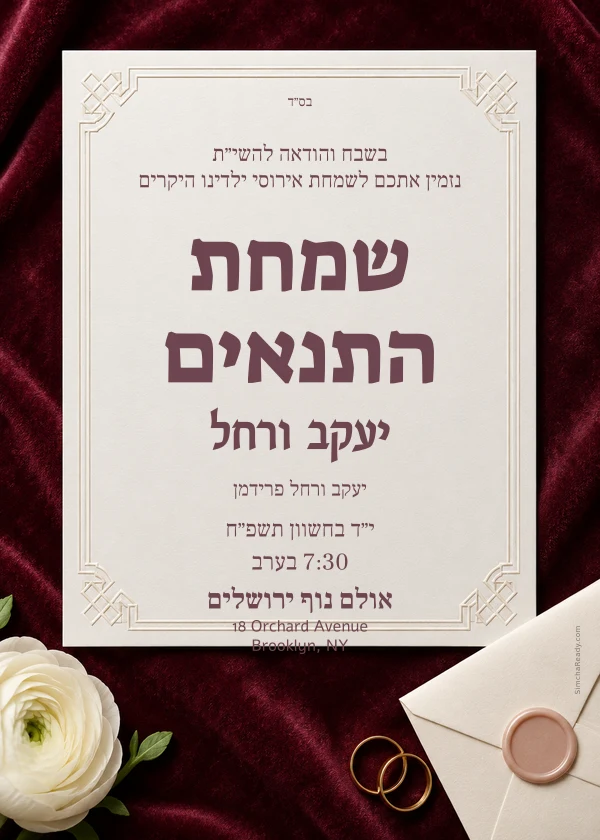 Pearl Correspondence — דוגמת הזמנה עם טקסט הניתן לעריכה