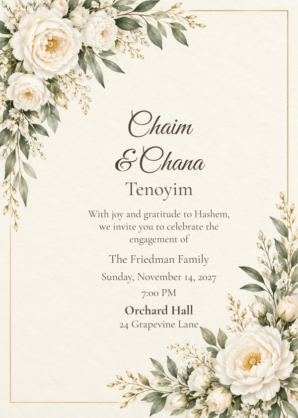 Names in Bloom — דוגמת הזמנה עם טקסט הניתן לעריכה