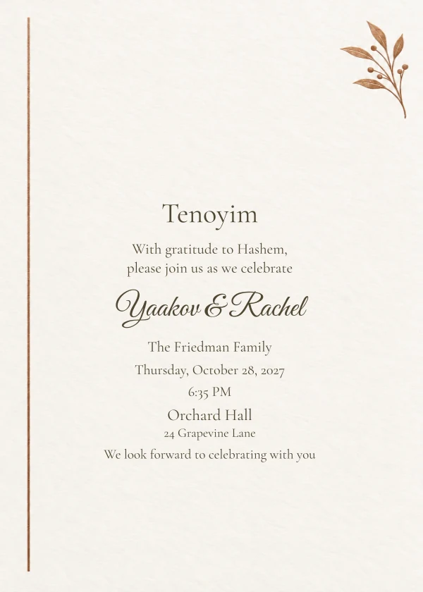 Copper Olive Letter — invitation sample with editable text