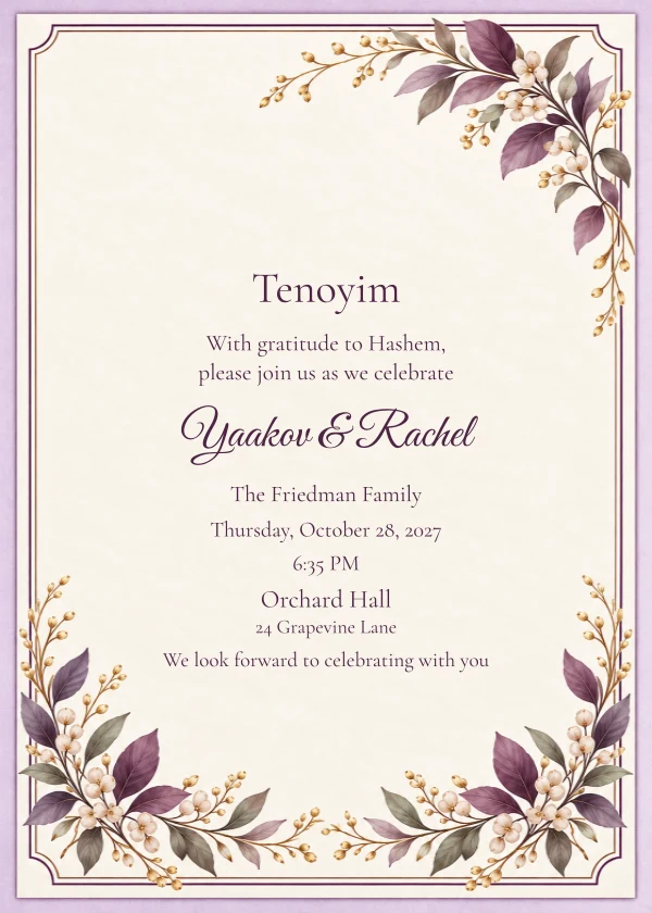 Plum Botanical · English — invitation sample with editable text