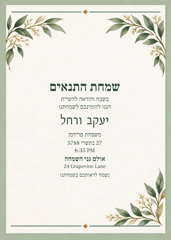 Sage Wedding · Hebrew — invitation sample with editable text