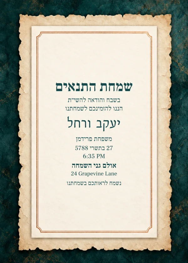 Teal Copper Parchment — invitation sample with editable text