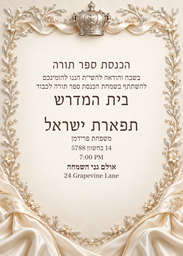Pearl Crown Dedication — invitation sample with editable text