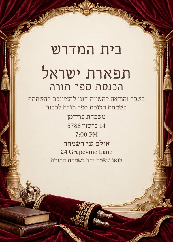 Velvet Hakafos — invitation sample with editable text