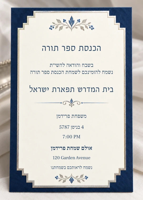 Navy & Silver Plaque — ביישפיל פון אן איינלאדענונג מיט טעקסט וואס מען קען טוישן