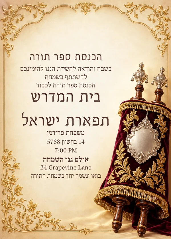 A Crown of Torah — invitation sample with editable text