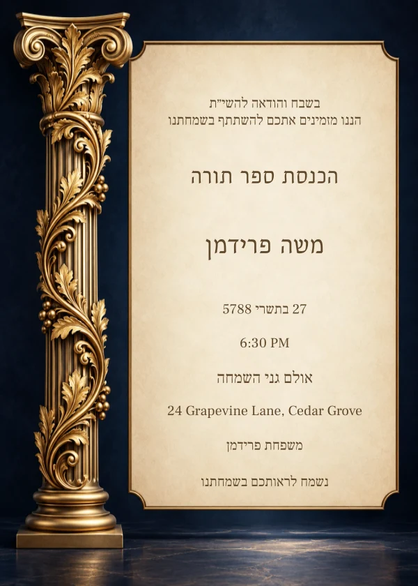 Midnight Golden Pillar — invitation sample with editable text
