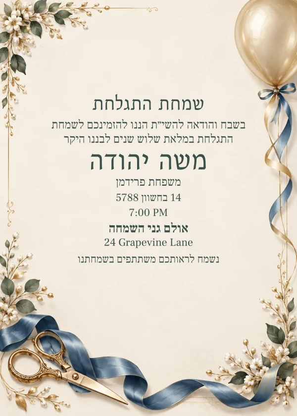 Golden Balloon — invitation sample with editable text