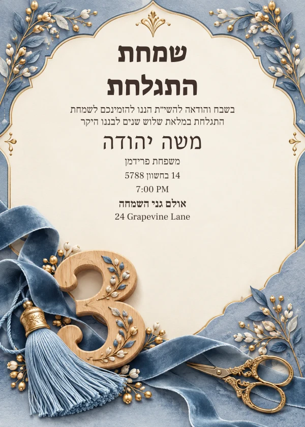 Three Golden Years · Grand Lettering — invitation sample with editable text