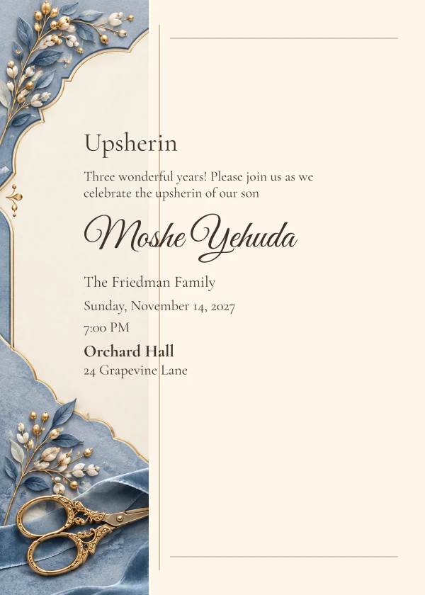Three Golden Years · Side Letter — invitation sample with editable text