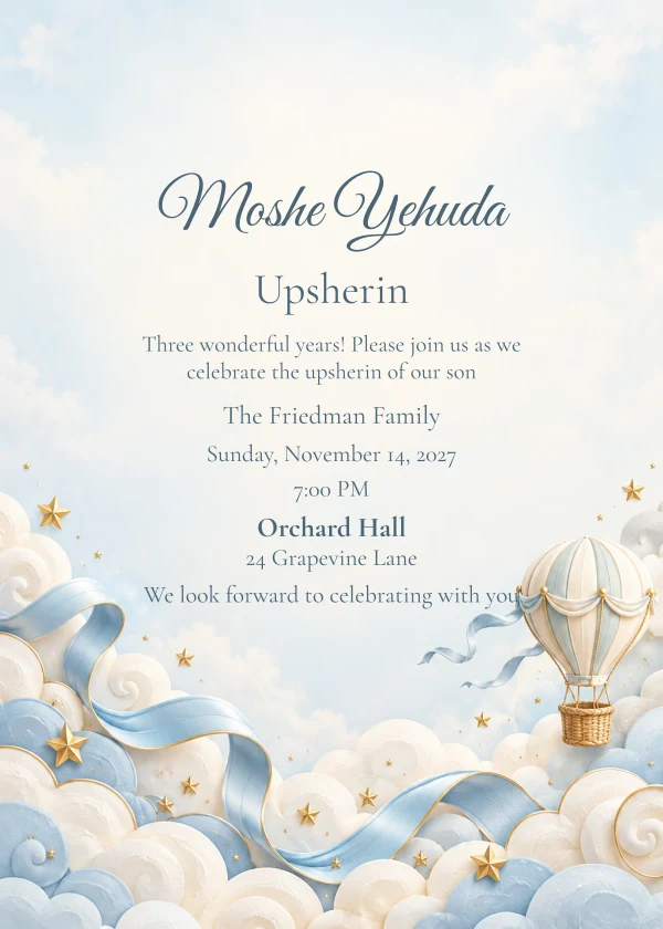 Three Little Years — invitation sample with editable text