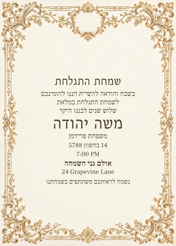 A Golden Beginning — invitation sample with editable text