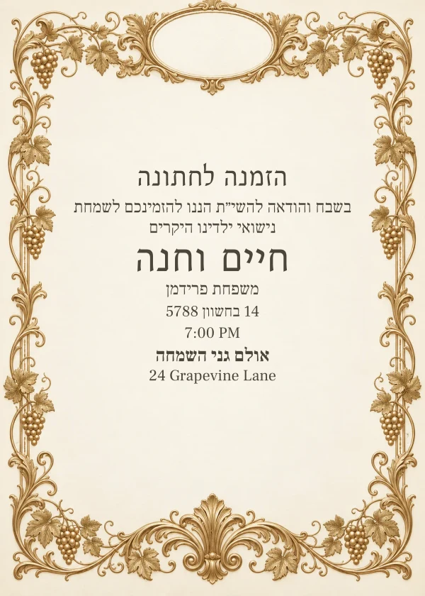 The Golden Vine — invitation sample with editable text