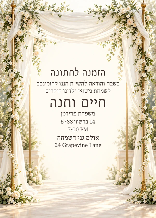 The Garden Chuppah · Heirloom — invitation sample with editable text