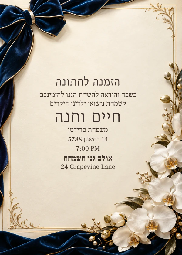 Midnight Ribbon · Heirloom — invitation sample with editable text