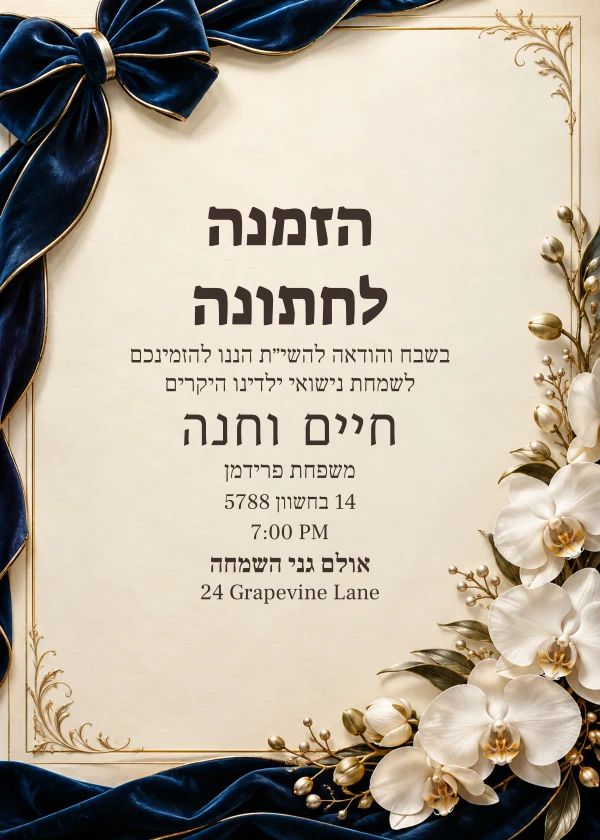 Midnight Ribbon · Grand Lettering — invitation sample with editable text