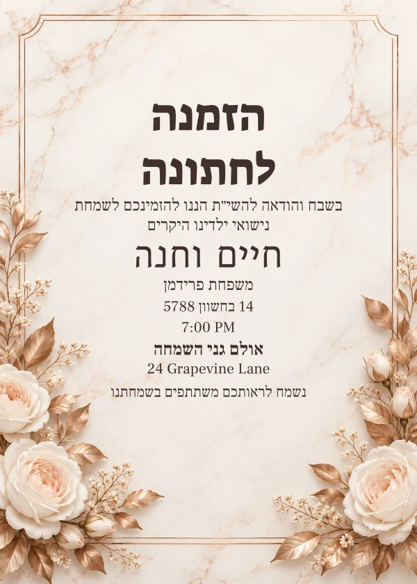Rose Marble · Grand Lettering — invitation sample with editable text