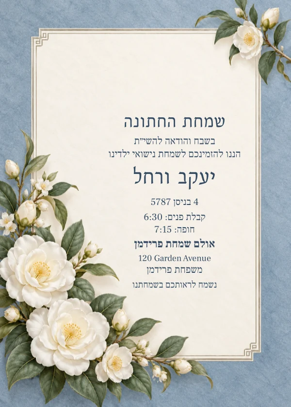Camellia Blue — invitation sample with editable text