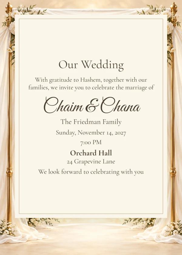 The Chuppah Window — invitation sample with editable text
