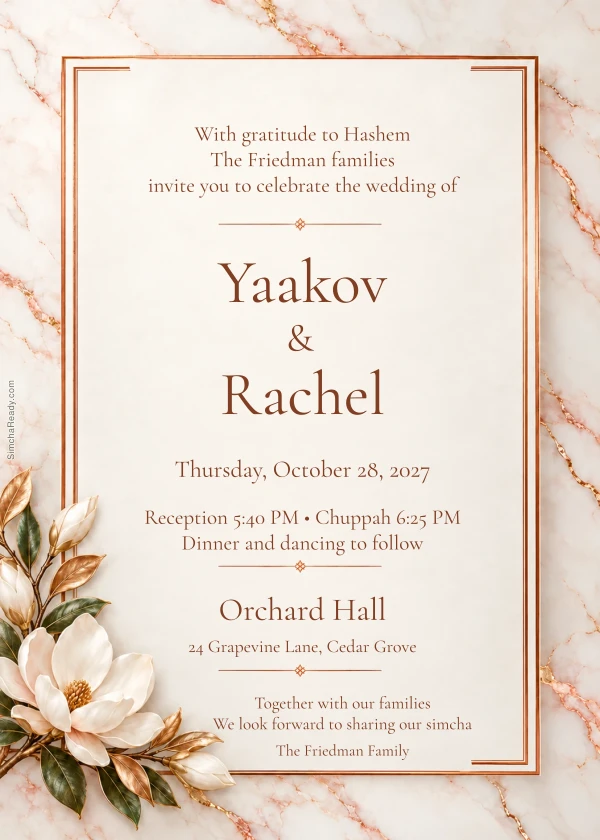 Ivory Marble Copper Wedding — invitation sample with editable text