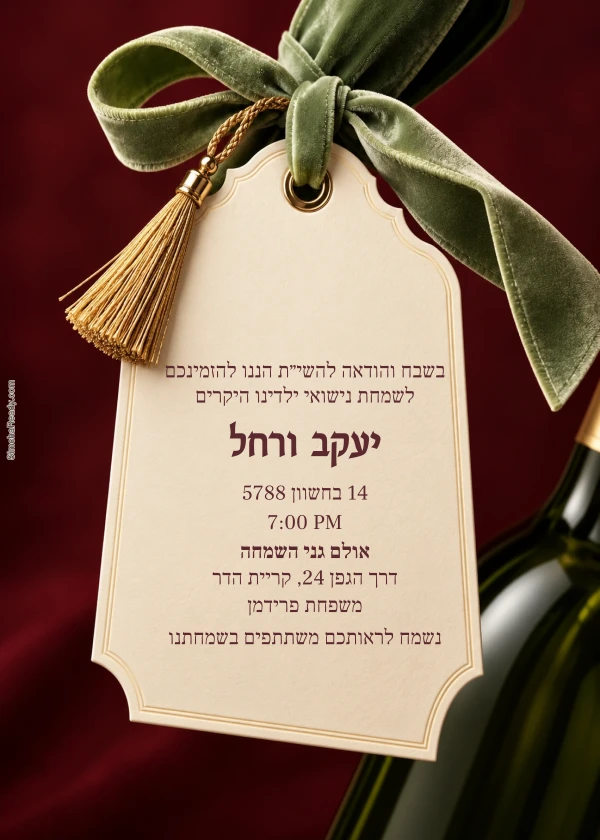 Sage Velvet Ribbon Tag — דוגמת הזמנה עם טקסט הניתן לעריכה