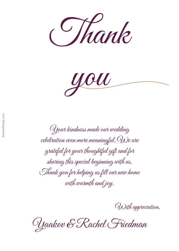 Plum Script Thank You — דוגמת הזמנה עם טקסט הניתן לעריכה