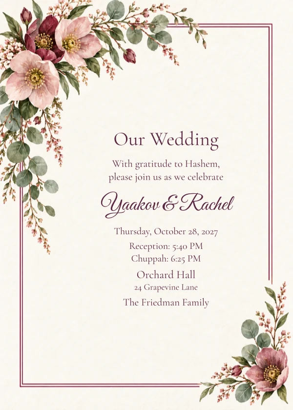 Botanical Plum — invitation sample with editable text