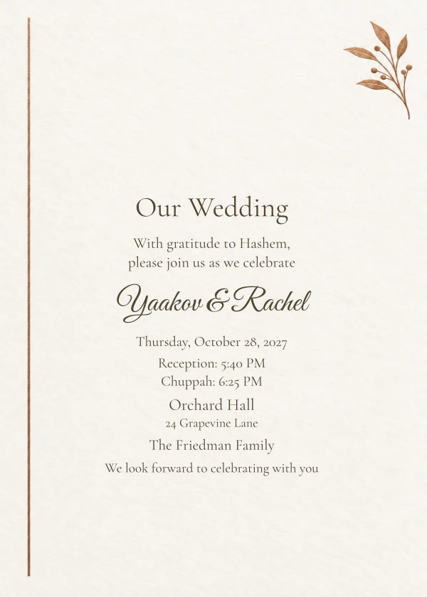 Copper Olive Letter — invitation sample with editable text