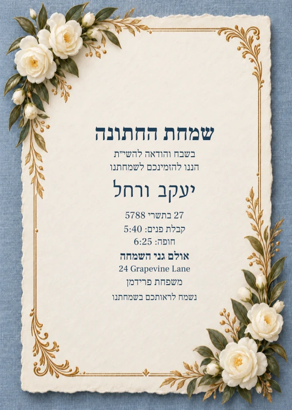 Floral Shabbos Letter — invitation sample with editable text