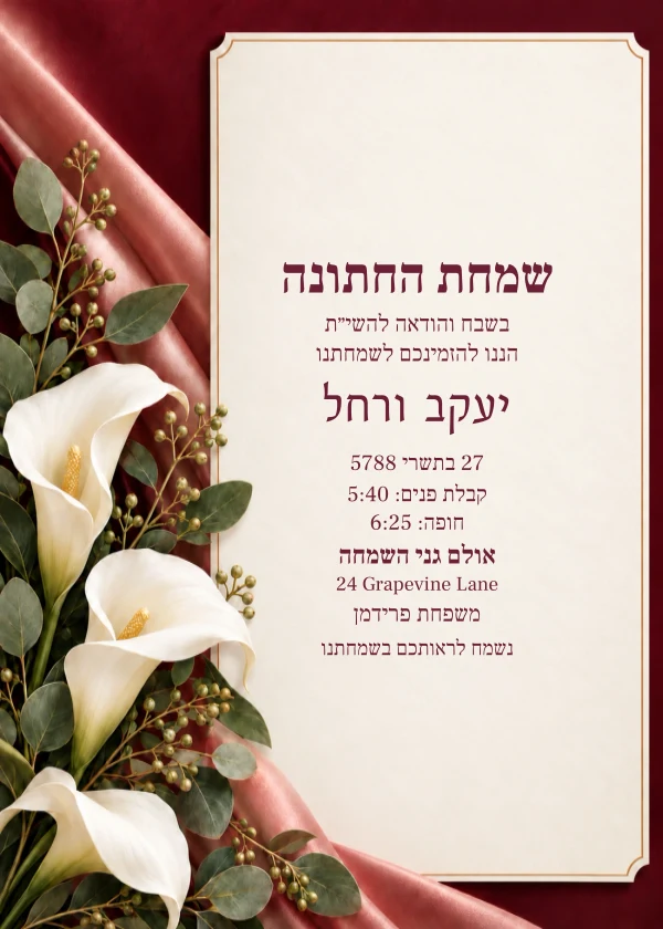 Burgundy Calla Lily — דוגמת הזמנה עם טקסט הניתן לעריכה