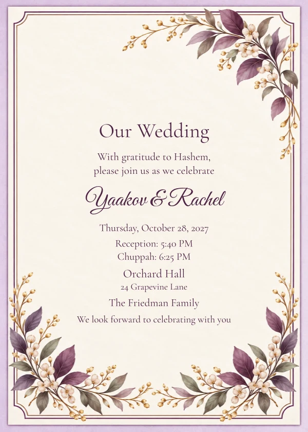 Plum Botanical · English — invitation sample with editable text