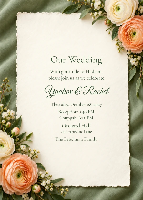 Ranunculus & Sage — invitation sample with editable text