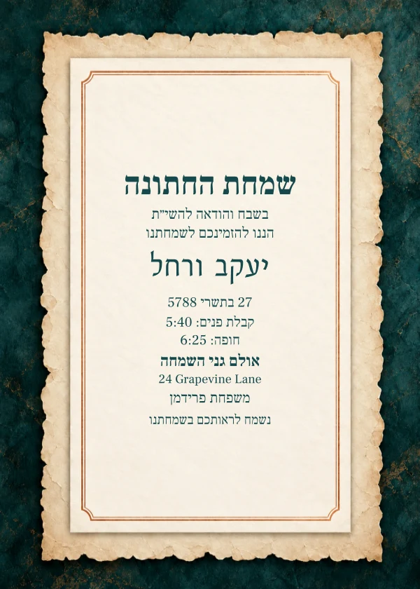 Teal Copper Parchment — ביישפיל פון אן איינלאדענונג מיט טעקסט וואס מען קען טוישן