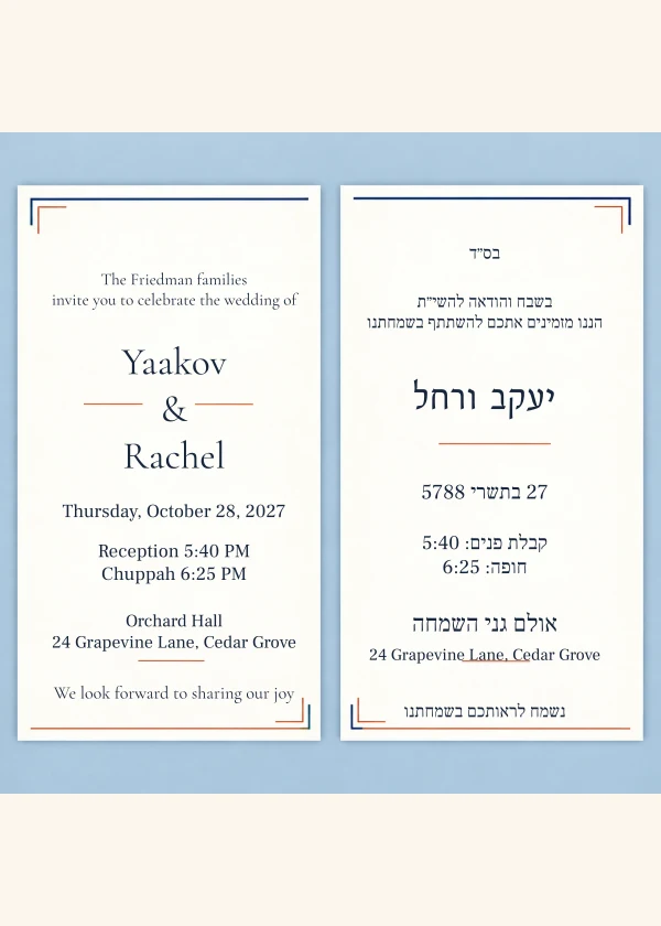 Ivory Bilingual Wedding — ביישפיל פון אן איינלאדענונג מיט טעקסט וואס מען קען טוישן