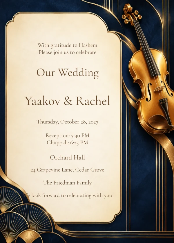Midnight Golden Violin — invitation sample with editable text