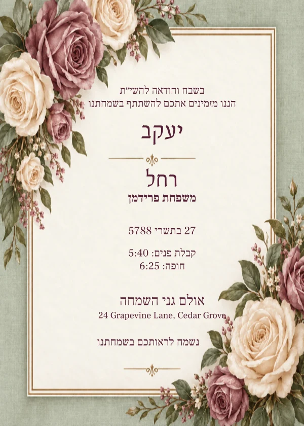Mauve Rose Wedding — invitation sample with editable text
